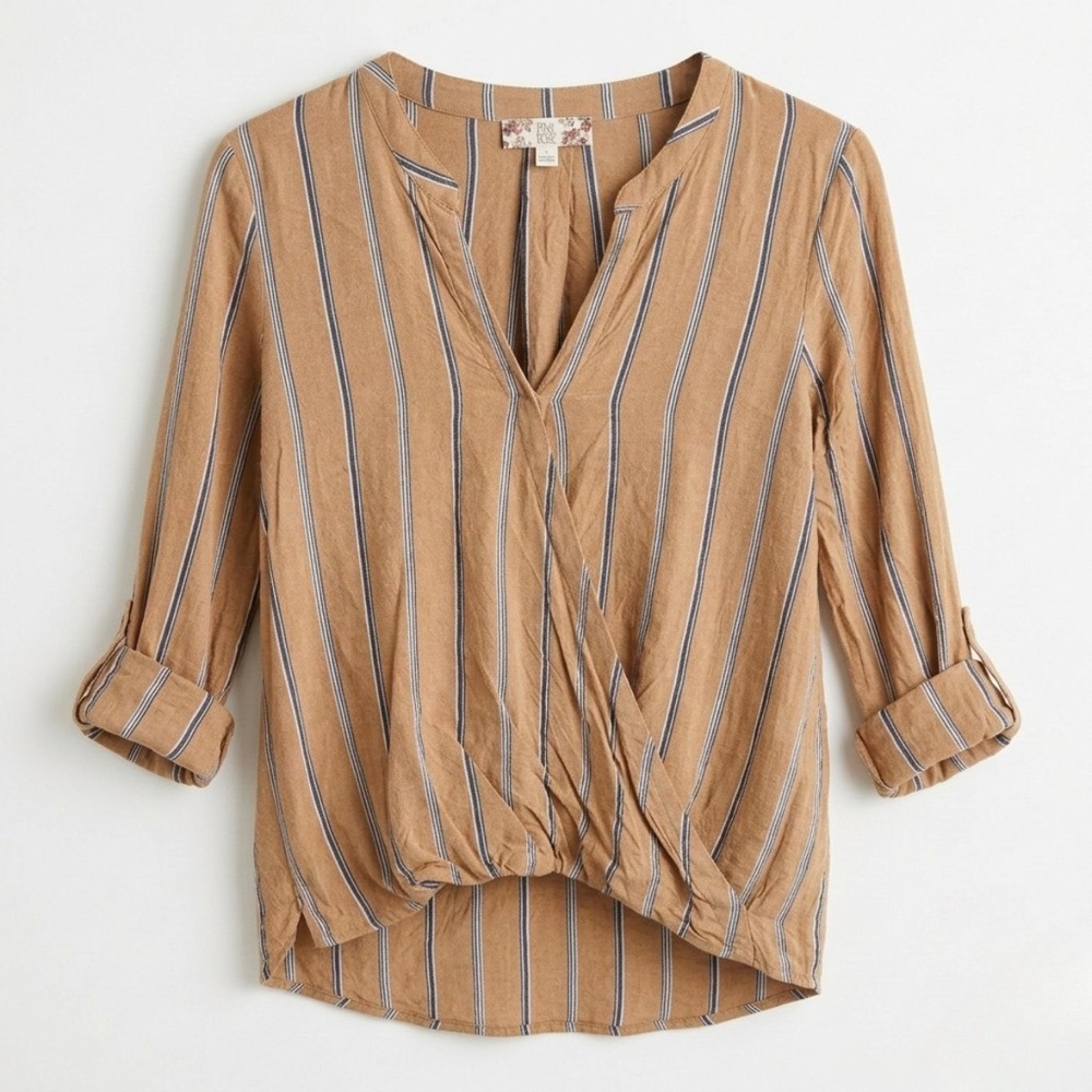Pink Rose Mustard and Blue Striped Blouse -‎ Size Small